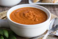 Comforting Tomato Basil Soup with Golden Cheese Toasts