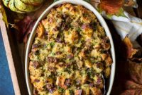 Savory Sausage & Herb Stuffing: A Cornbread and Sourdough Medley with Red Onion