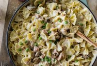 Savory Tuna Pasta with Earthy Mushrooms and Sweet Peas