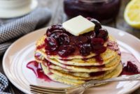 Zesty Lemon Poppy Seed Pancakes with Ruby Cherry Compote