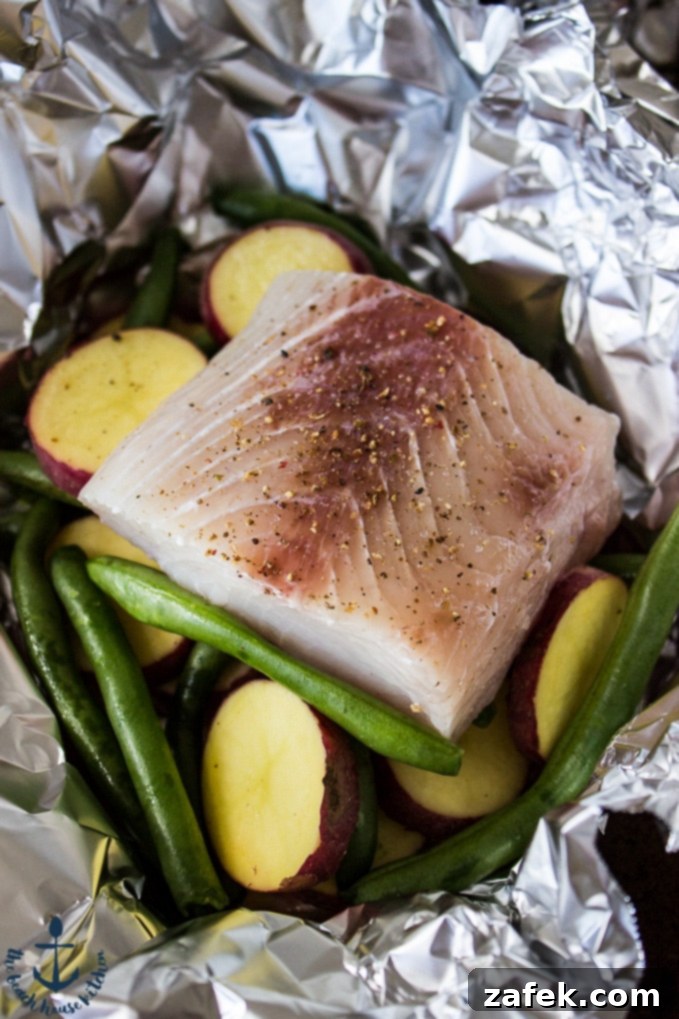 Savory Grilled Mahi Mahi and Veggie Foil Bundles 4 Freshly Grilled Mahi Mahi and Vegetable Packets, Ready to Be Opened