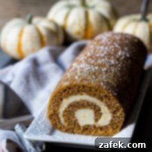 Spiced Pumpkin Swirl 9 Decorative image for Pumpkin Roll recipe card, featuring a close-up of a delicious slice.