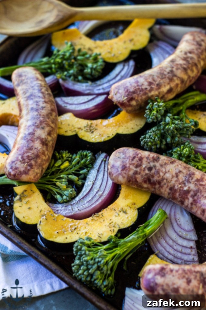 One-Pan Sausage & Acorn Squash Harvest 6 Sausage Acorn Squash Sheet Pan Dinner ready to be served