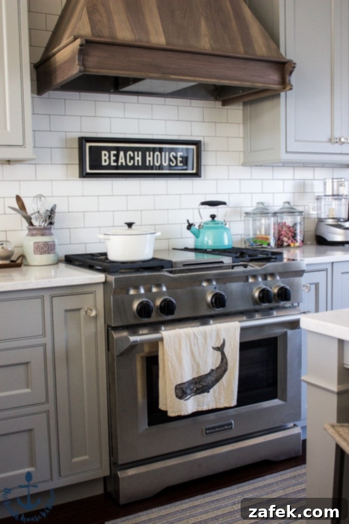 Custom Driftwood Range Hood and Coffee Bar Area