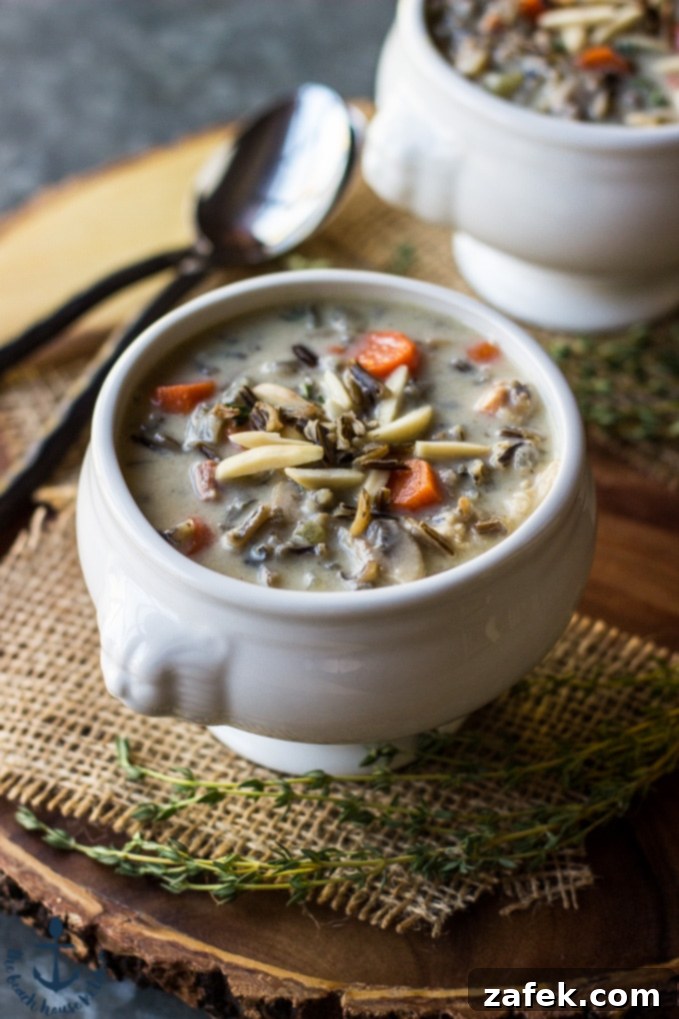 Delicious creamy Turkey Wild Rice Soup ready to be served