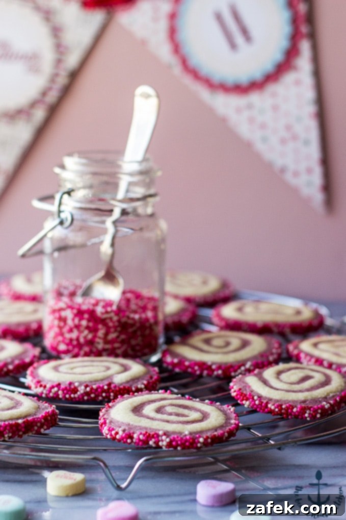 Sweetheart Raspberry Swirls 2 Valentine's Raspberry Pinwheel Cookies - Top View