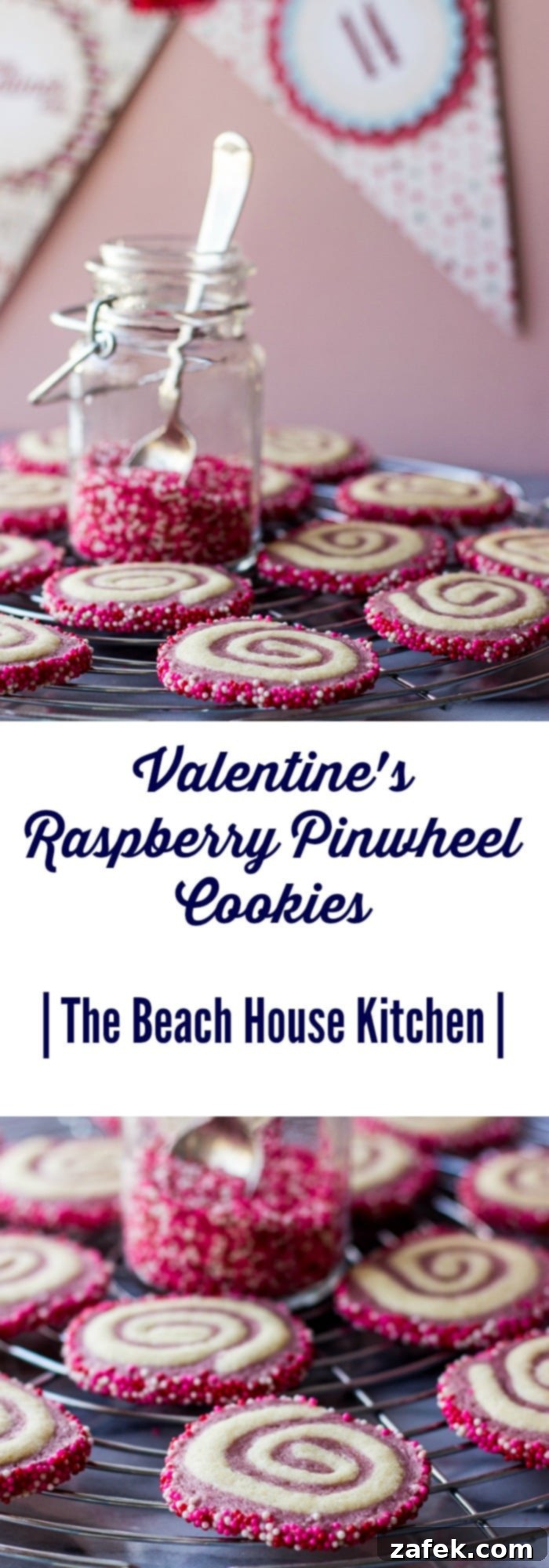 Sweetheart Raspberry Swirls 7 Ingredients for Valentine's Raspberry Pinwheel Cookies including flour, sugar, and raspberries