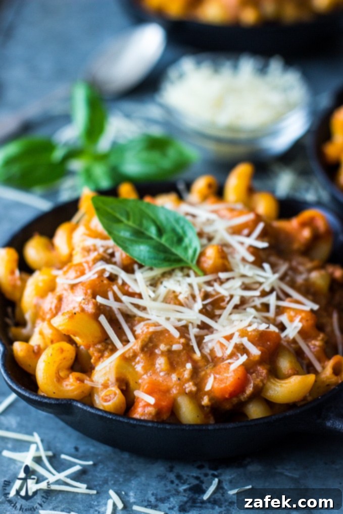 Bolognese Bake in a baking dish, ready to be served