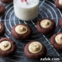 A beautifully presented Chocolate Peanut Butter Thumbprint Cookie, perfect for a recipe card image.