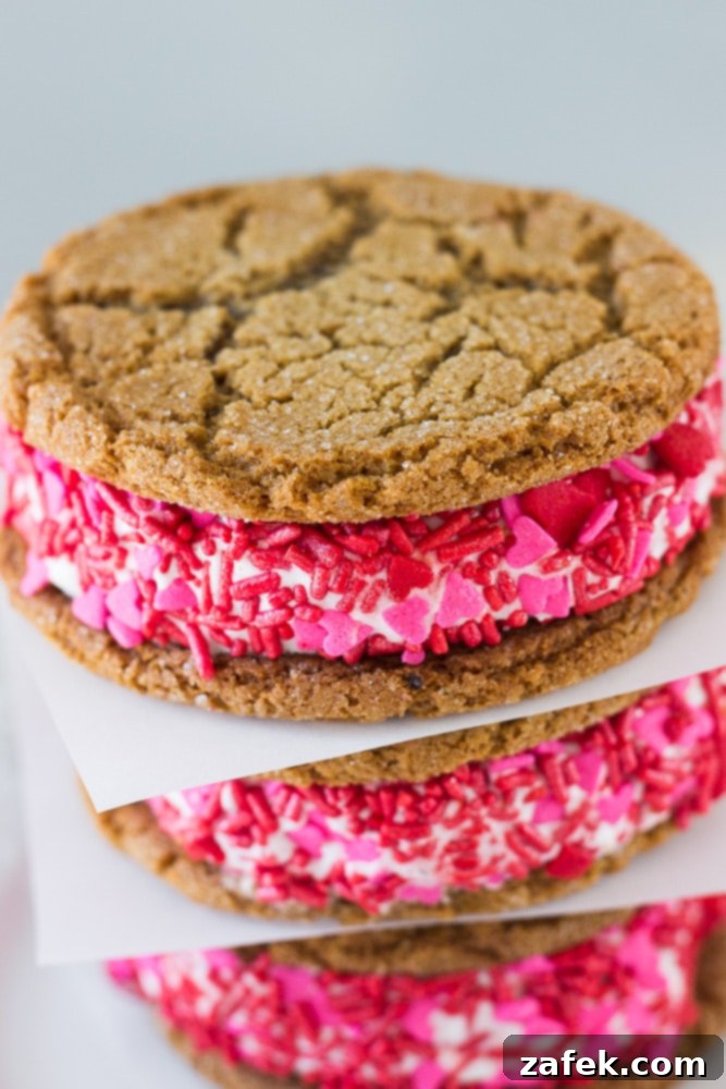 Zesty Ginger Snap Frozen Treats 2 Delicious Gingersnap Ice Cream Sandwiches plated beautifully, showcasing the rich brown cookies and creamy ice cream filling