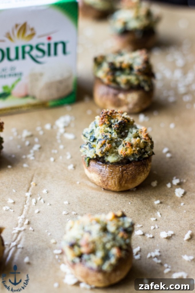 Creamy Boursin and Spinach Stuffed Mushrooms 3 Spinach and Boursin Stuffed Mushrooms