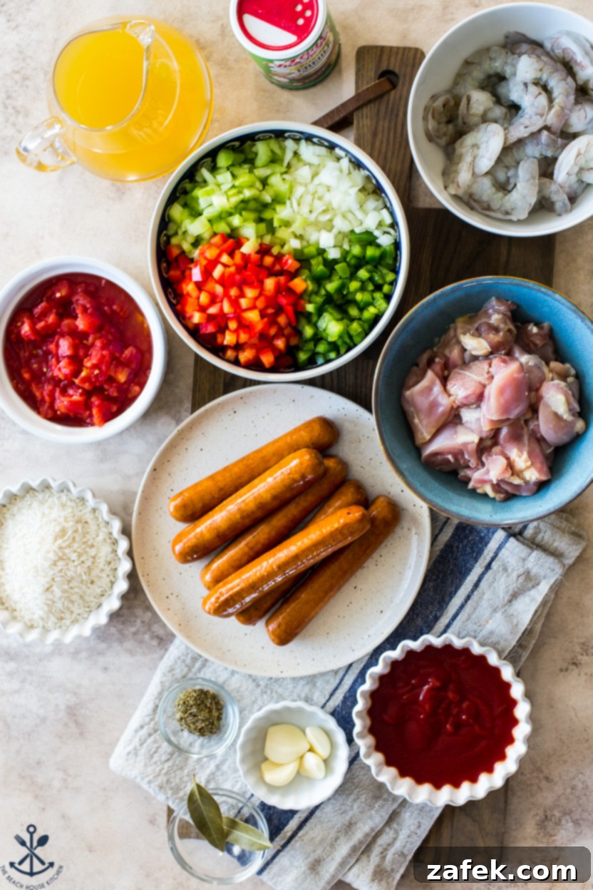 Bayou Jambalaya 4 Overhead photo of ingredients for jambalaya recipe