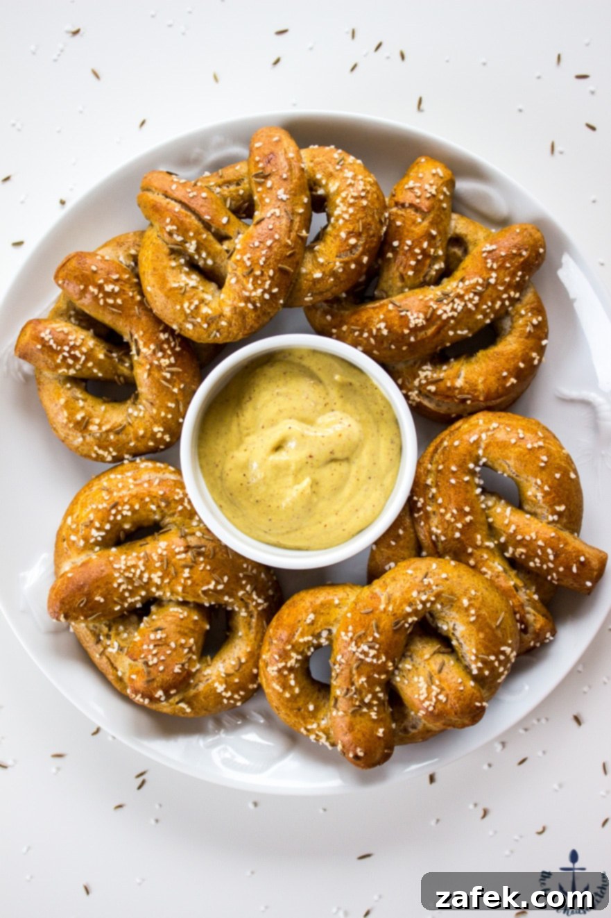 Close-up of golden brown Rye Soft Pretzels