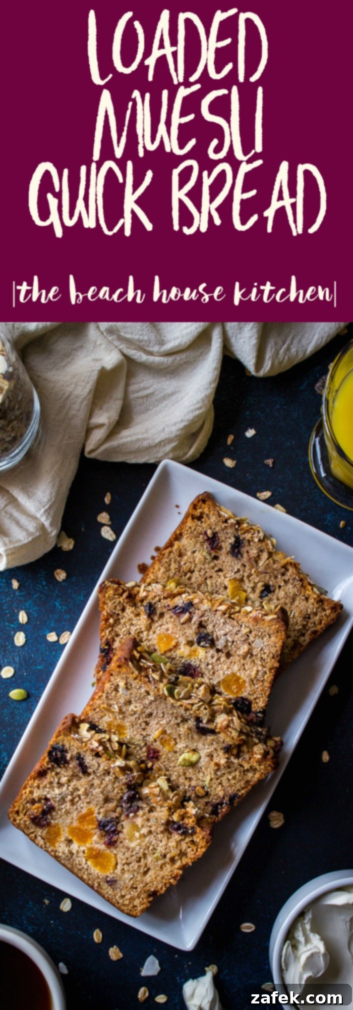 Sunrise Muesli Loaf 3 Full shot of a slice of Loaded Muesli Quick Bread.
