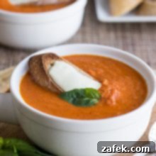 Comforting Tomato Basil Soup with Golden Cheese Toasts 6 Creamy Tomato Basil Soup with Cheese Toasts