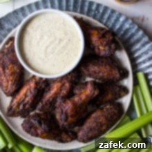 Southern Kick: Baked Dry Rub Wings with Creamy White BBQ 2 Overhead shot of spicy baked spicy wings with white bbq sauce on tray with celery and beer and lime in background.