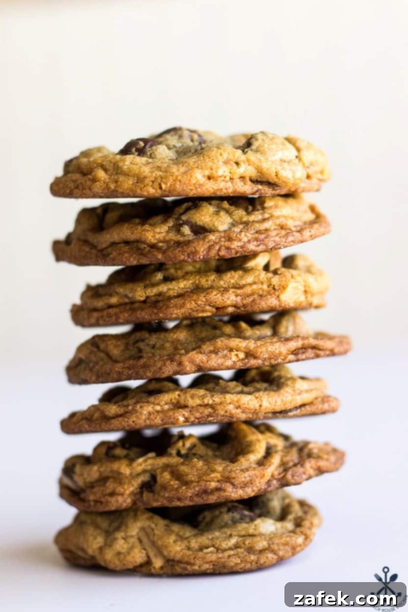 Coconut Almond Chocolate Chip Bliss Cookies 4 A stack of Almond Joy Chocolate Chip Cookies