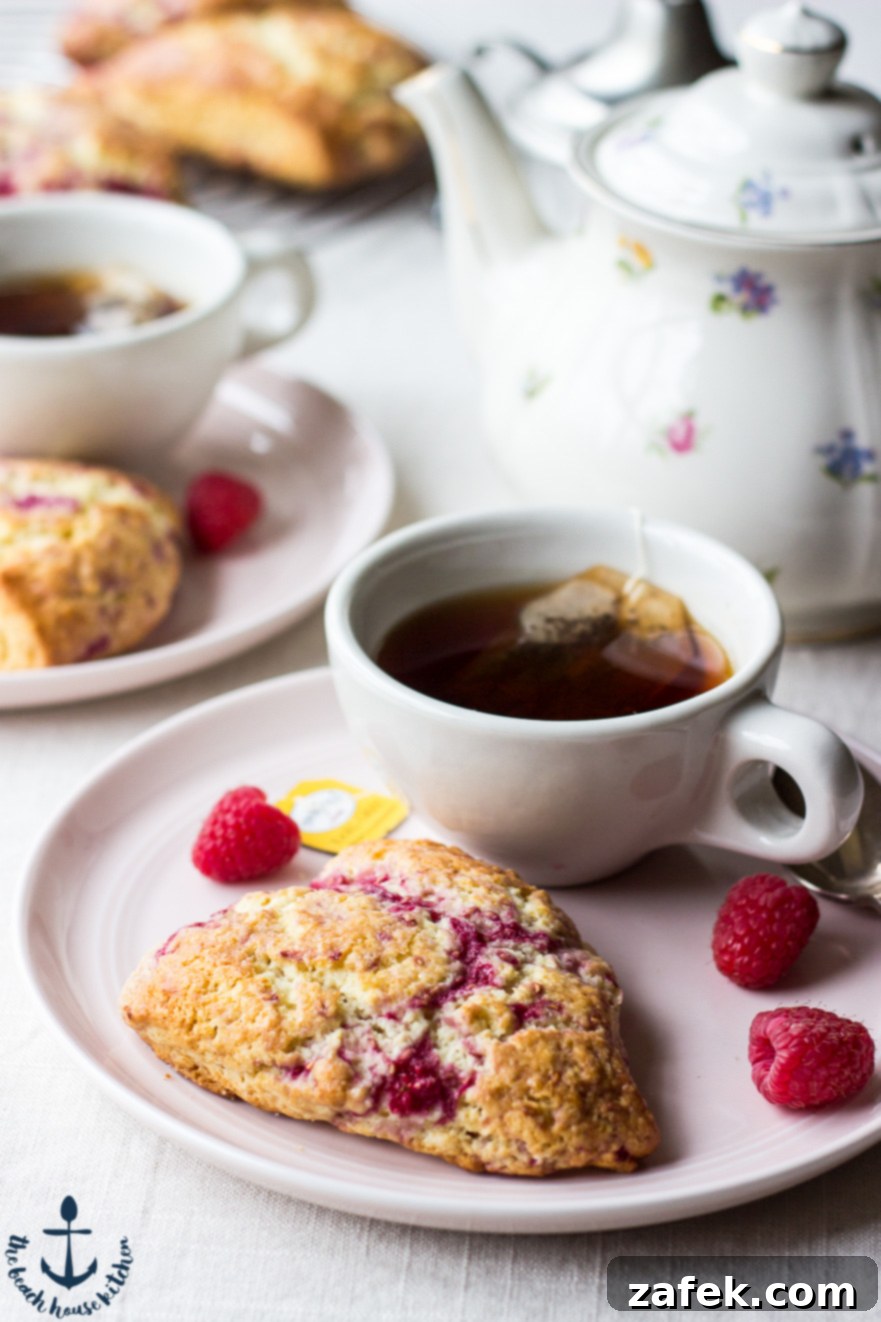 Tender and moist Raspberry Lemon Scones, perfect for summer breakfast or brunch