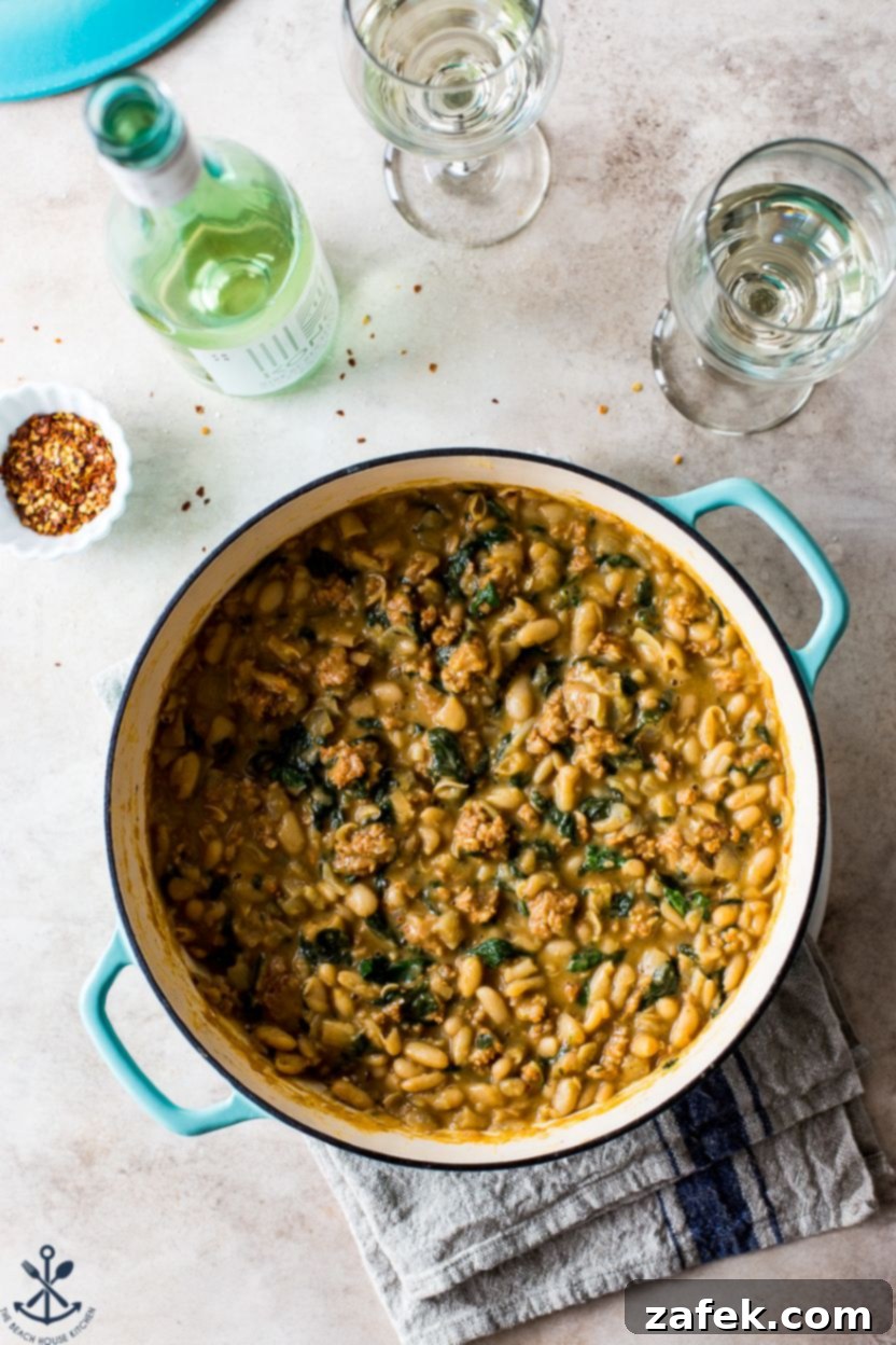 Hearty Chorizo and White Bean Stew 3 Overhead shot of a skillet brimming with White Bean and Chorizo Stew