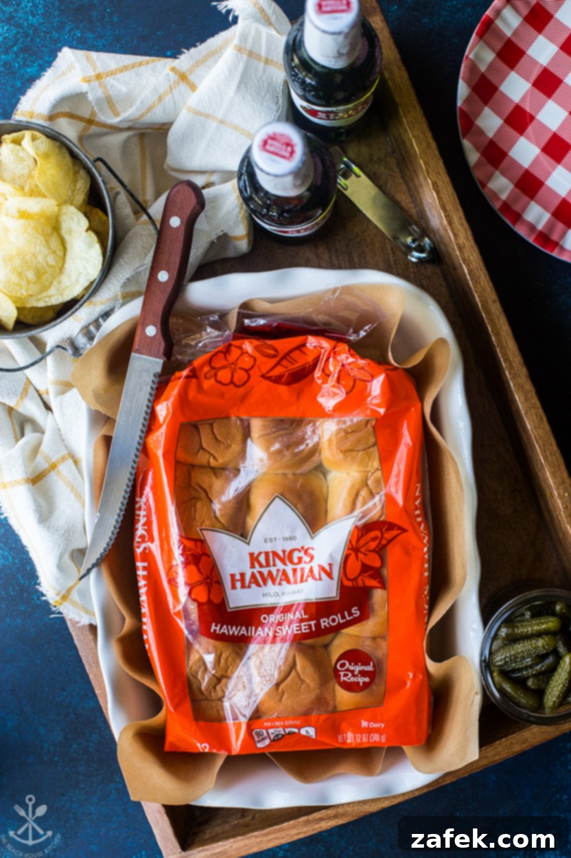 Southern Hot Brown Bites 6 Overhead photo of a dish filled with a bag of King's Hawaiian Rolls