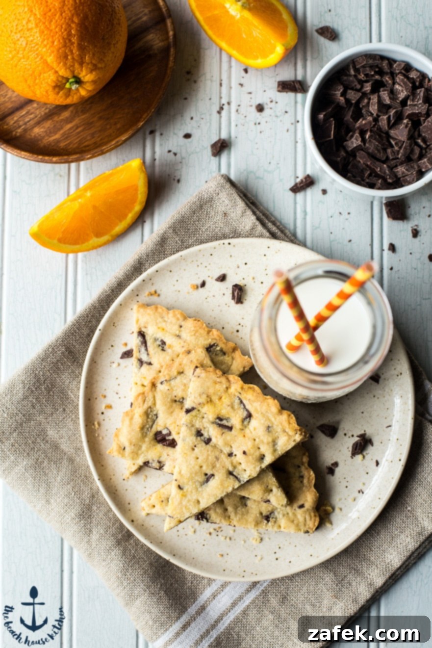 Chocolate Chunk Orange Shortbread - Showing the chocolate chunks Chocolate Chunk Orange Shortbread - Close-up of cookie texture