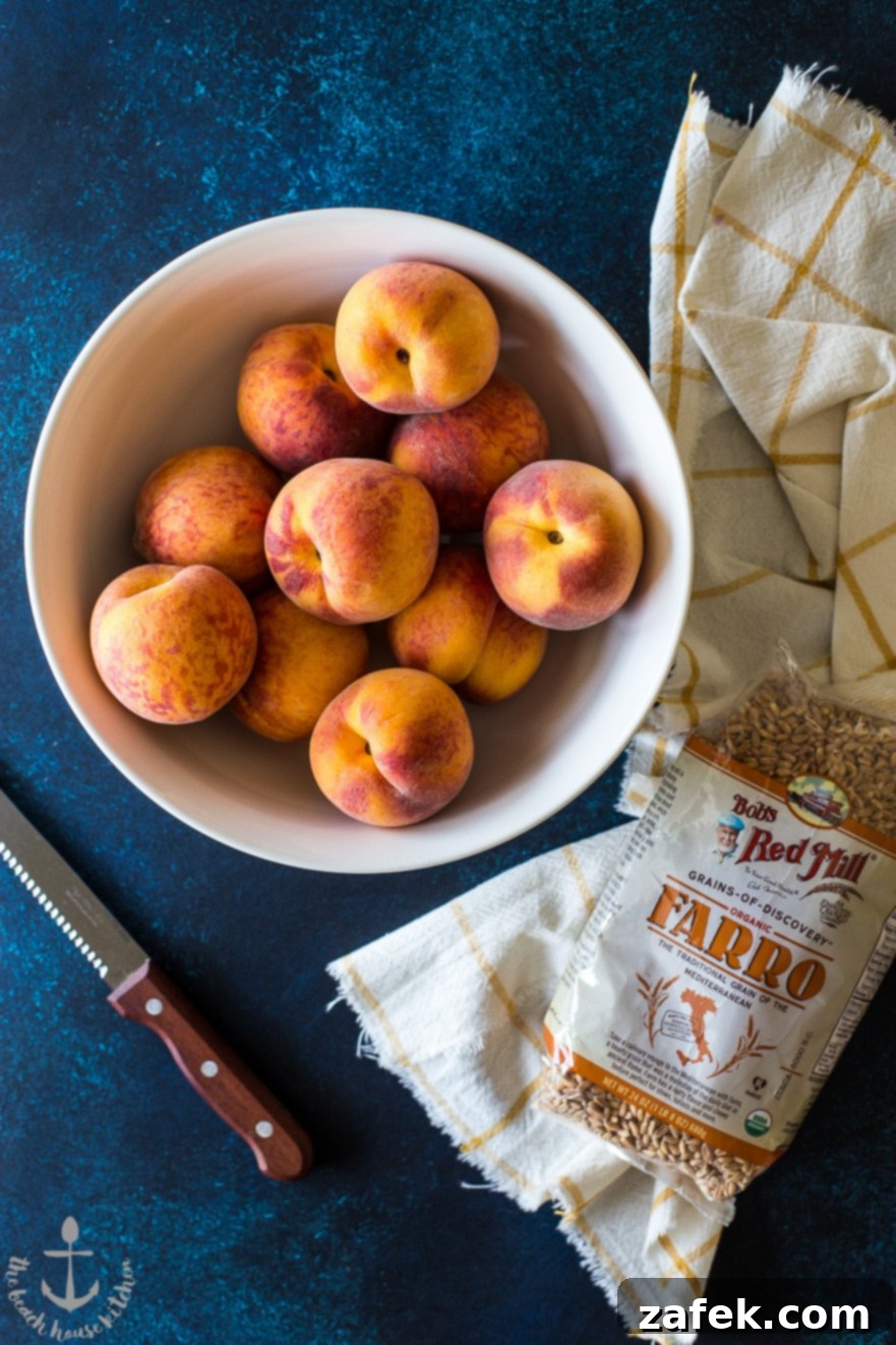 Farro Breakfast Bowl with Caramelized Peaches and Cinnamon Cashew Cream Farro Breakfast Bowl with Caramelized Peaches and Cinnamon Cashew Cream - Fourth image, close up of ingredients