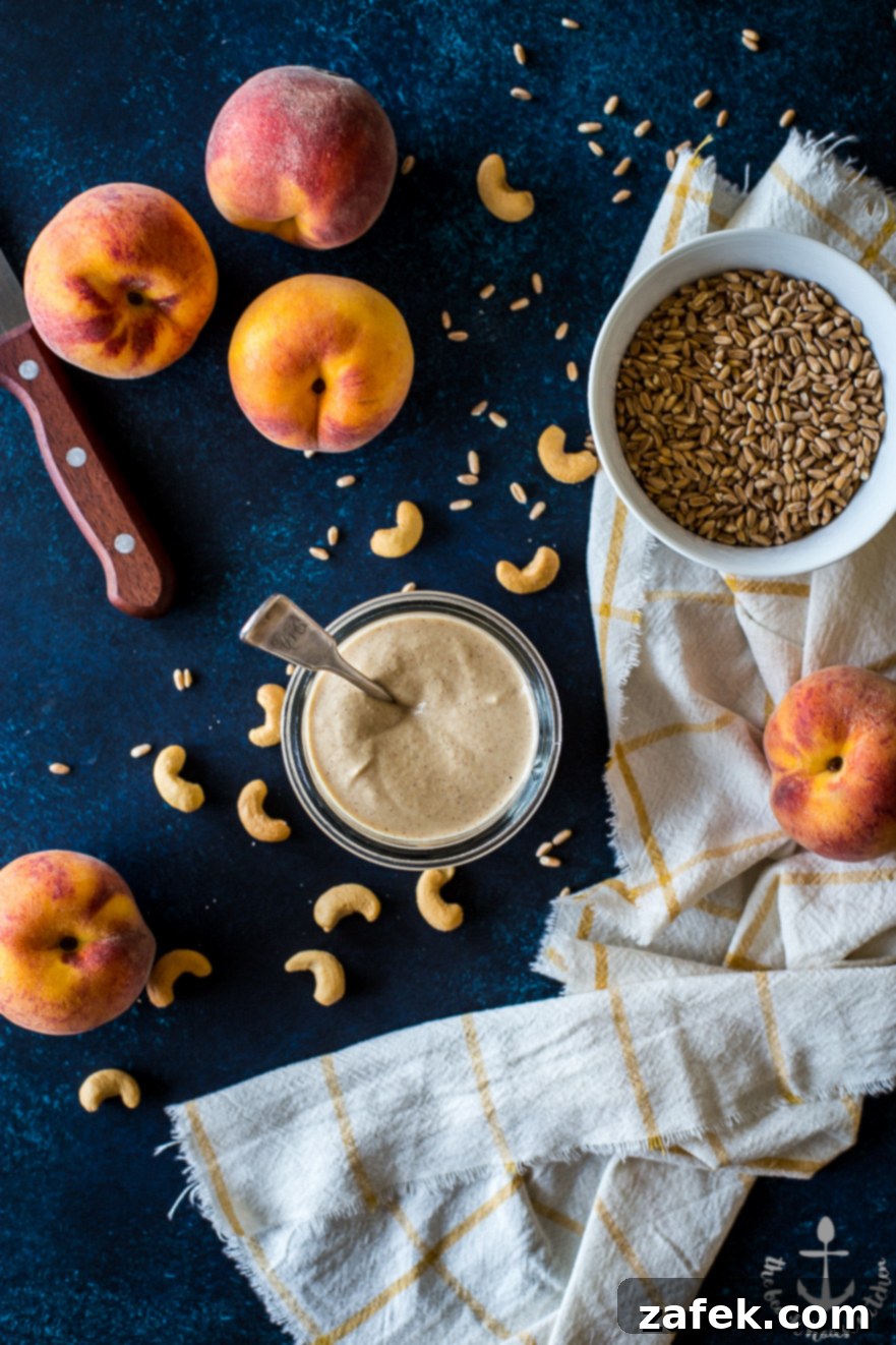 Farro Breakfast Bowl with Caramelized Peaches and Cinnamon Cashew Cream Farro Breakfast Bowl with Caramelized Peaches and Cinnamon Cashew Cream - Seventh image, peaches in pan