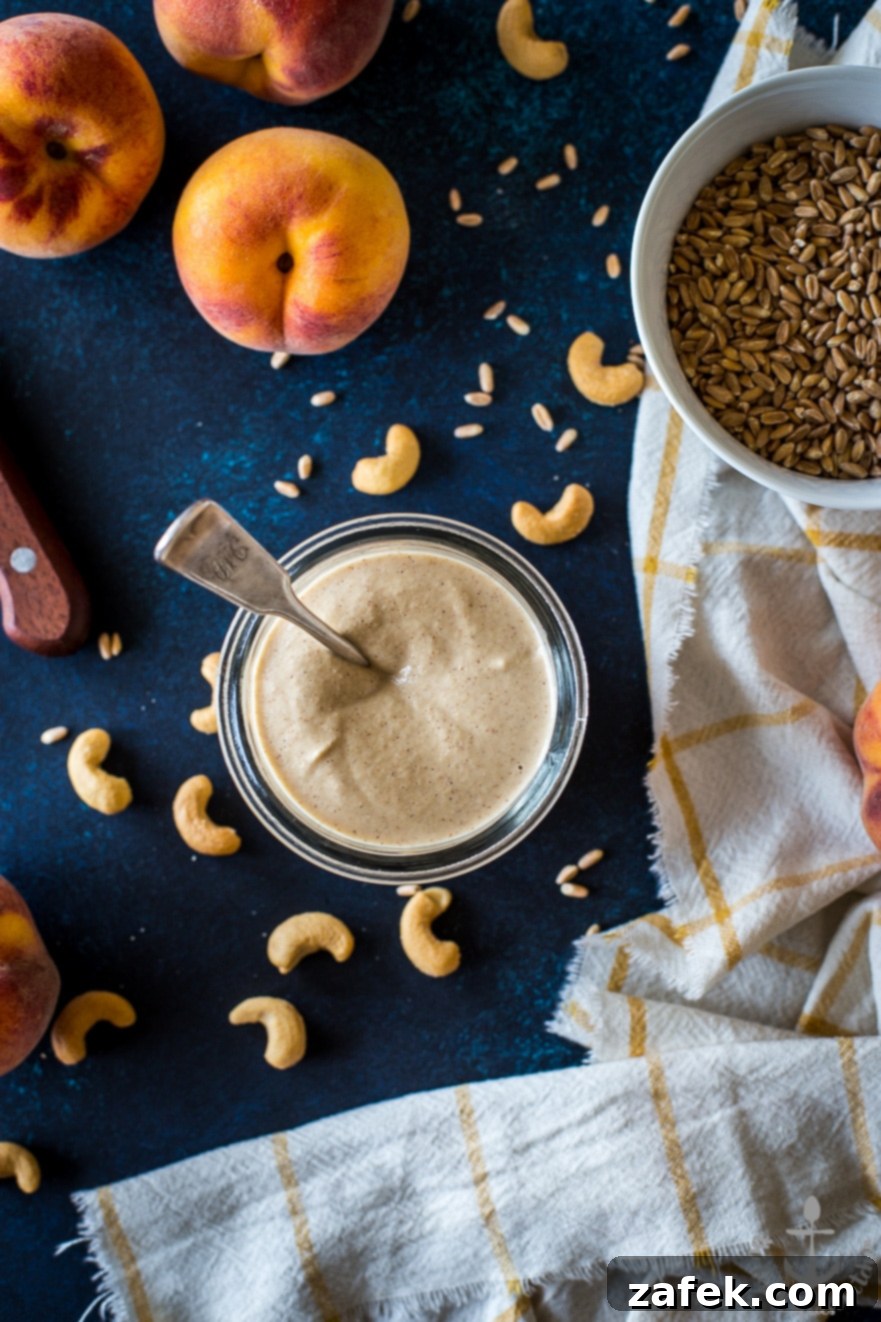 Farro Breakfast Bowl with Caramelized Peaches and Cinnamon Cashew Cream Farro Breakfast Bowl with Caramelized Peaches and Cinnamon Cashew Cream - Eighth image, cashews soaking