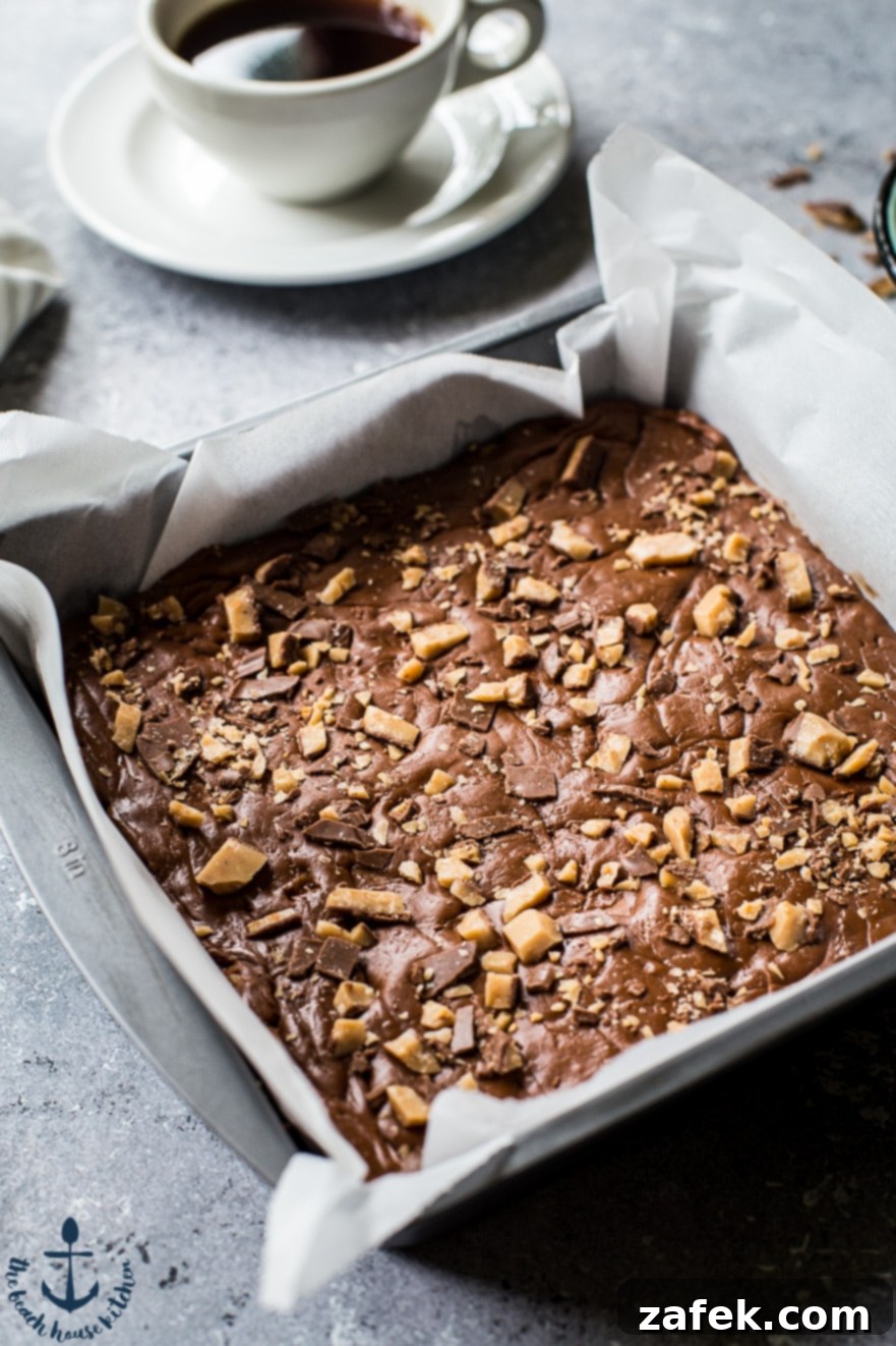 Mocha Toffee Fudge Perfectly cut squares of Mocha Toffee Fudge stacked