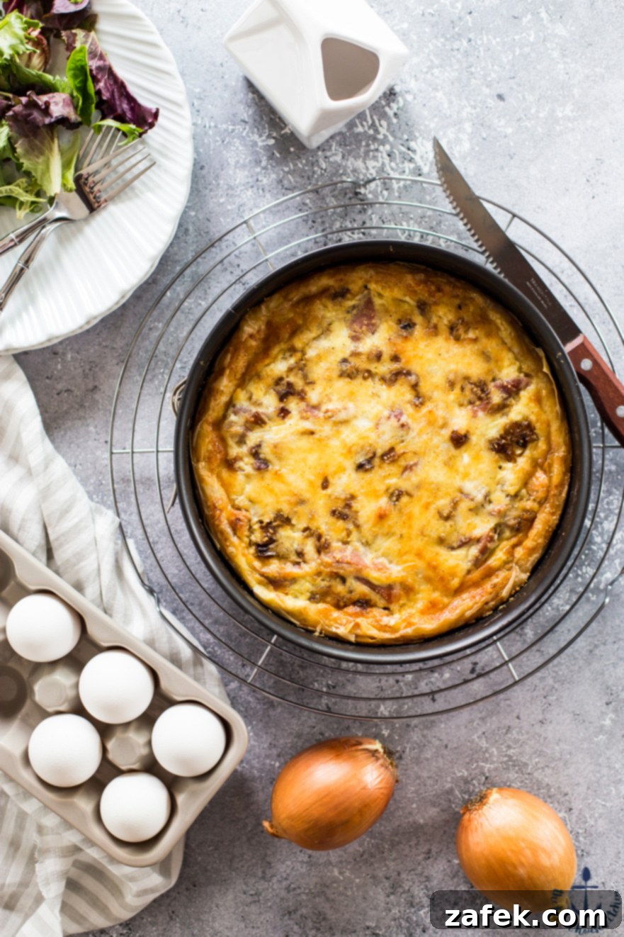 Caramelized Onion and Prosciutto Quiche with Phyllo Crust