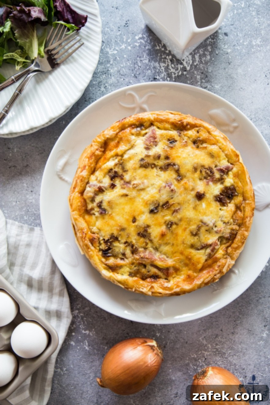 Caramelized Onion and Prosciutto Quiche with Phyllo Crust