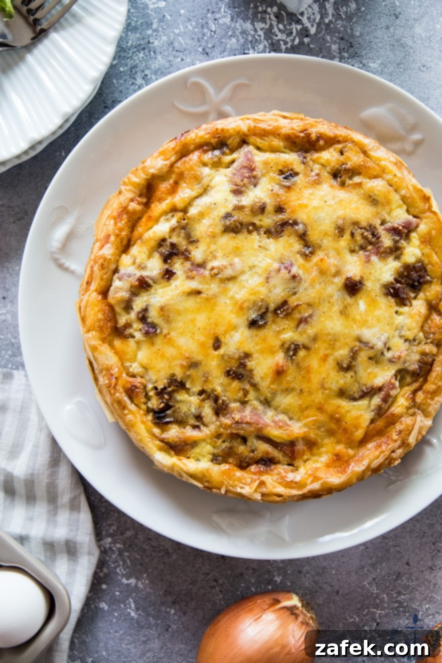 Caramelized Onion and Prosciutto Quiche with Phyllo Crust