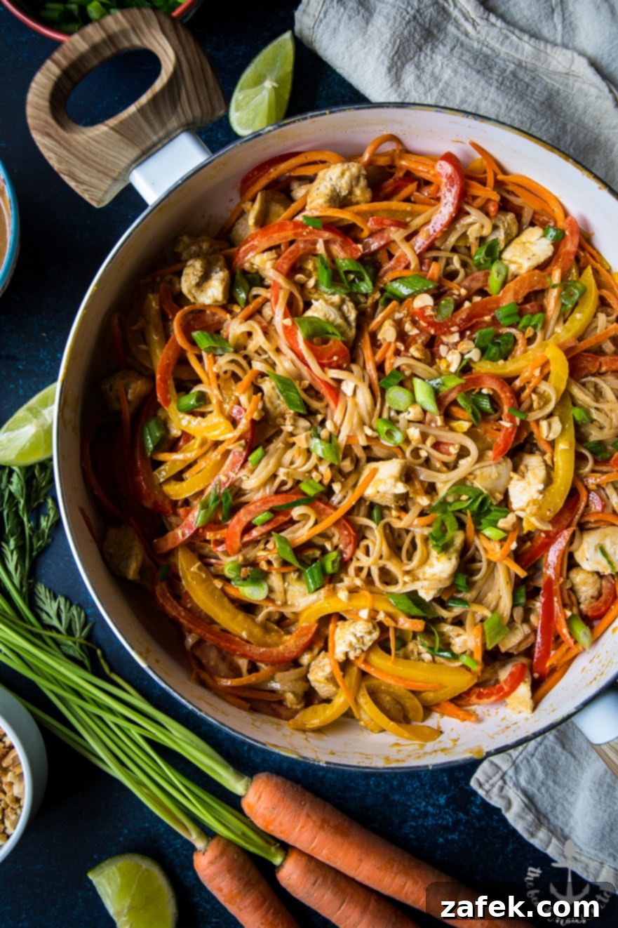 Chicken Noodle Stir-Fry with Spicy Thai Peanut Sauce - Plated
