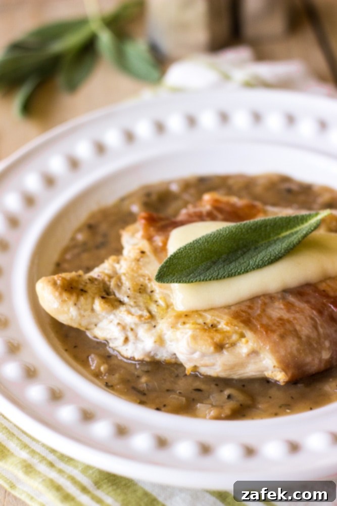 Prosciutto-Wrapped Chicken Paillards with Creamy Fontina and Fresh Sage 2 Prosciutto Wrapped Chicken Paillards with Fontina and Sage, perfectly golden brown and ready to serve.