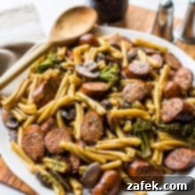 Balsamic Pasta with Chicken Sausage, Broccoli and Mushrooms