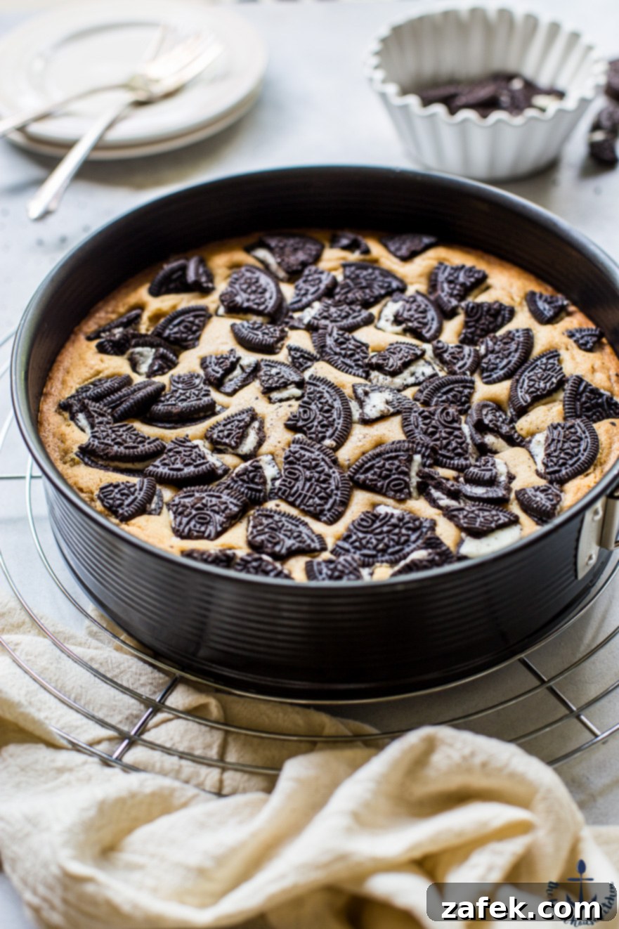 Perfectly Baked Oreo Blondies Ready to Be Enjoyed Close-up of fluffy Oreo Blondies on a baking sheet, showcasing the crunchy Oreo topping