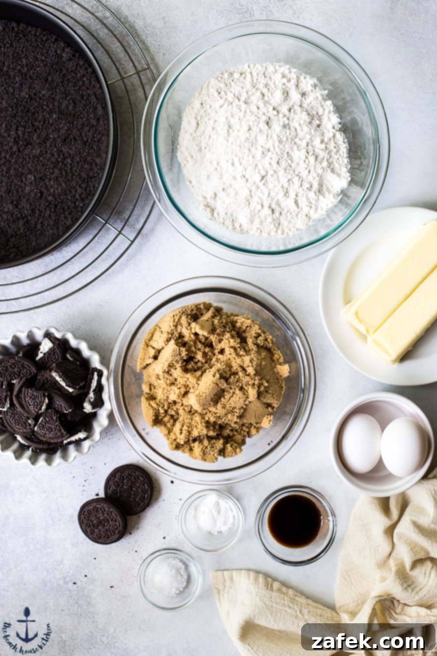 Perfectly Cut Oreo Blondies, Ready to Serve Generous pieces of Oreo Blondies arranged on a serving plate