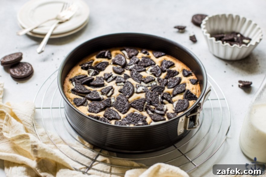 Oreo Blondie with Vanilla Ice Cream, a Perfect Pairing Close-up of a single square of Oreo Blondie with ice cream melting on top