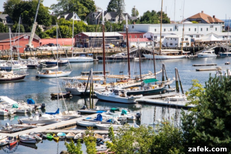 Aerial view of the stunning Penobscot Bay in Camden, Maine