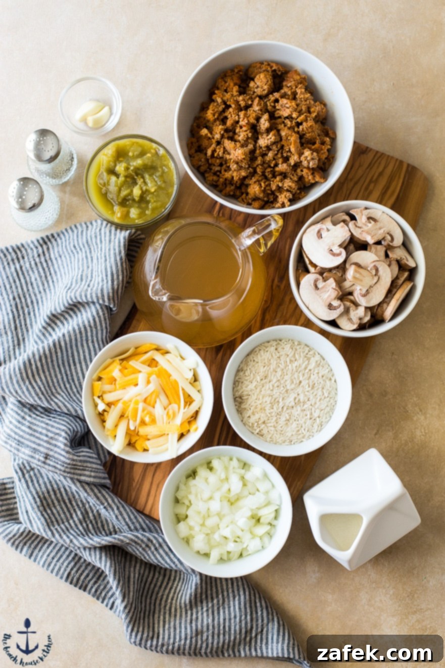 Cheesy Spicy Sausage Rice Bake fresh out of the oven, golden and bubbling