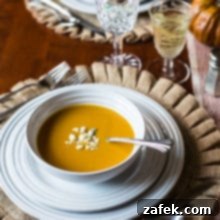Roasted Butternut Squash Soup served in a bowl