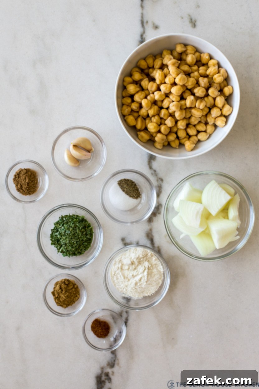 Overhead photo of ingredients for falafel