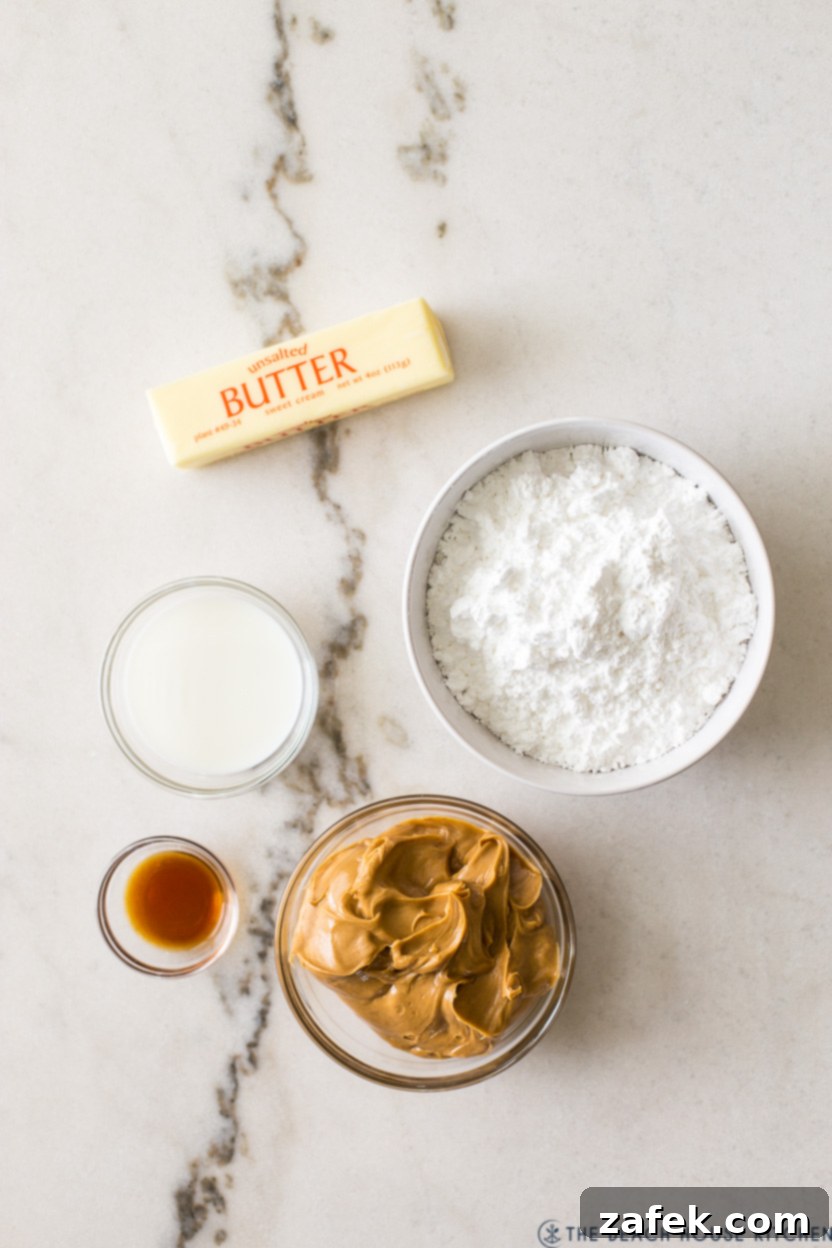 Overhead photo of ingredients for peanut butter frosting