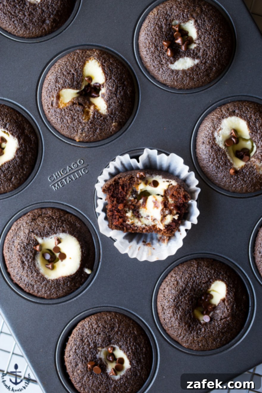 Exquisite Black Bottom Cupcakes Black Bottom Cupcakes with a dark chocolate base and creamy white filling, beautifully presented.