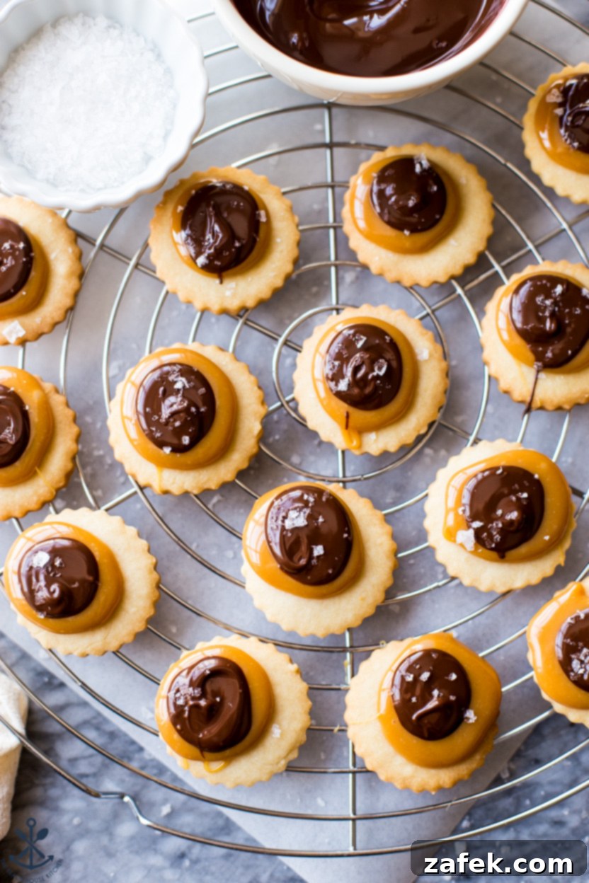 Copycat Twix Cookies 2 Overhead photo of Twix cookies on a round wire rack