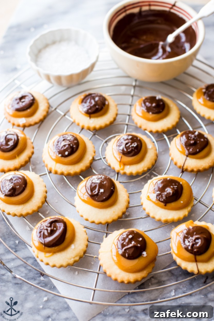Copycat Twix Cookies 9 Twix cookies on a round wire rack