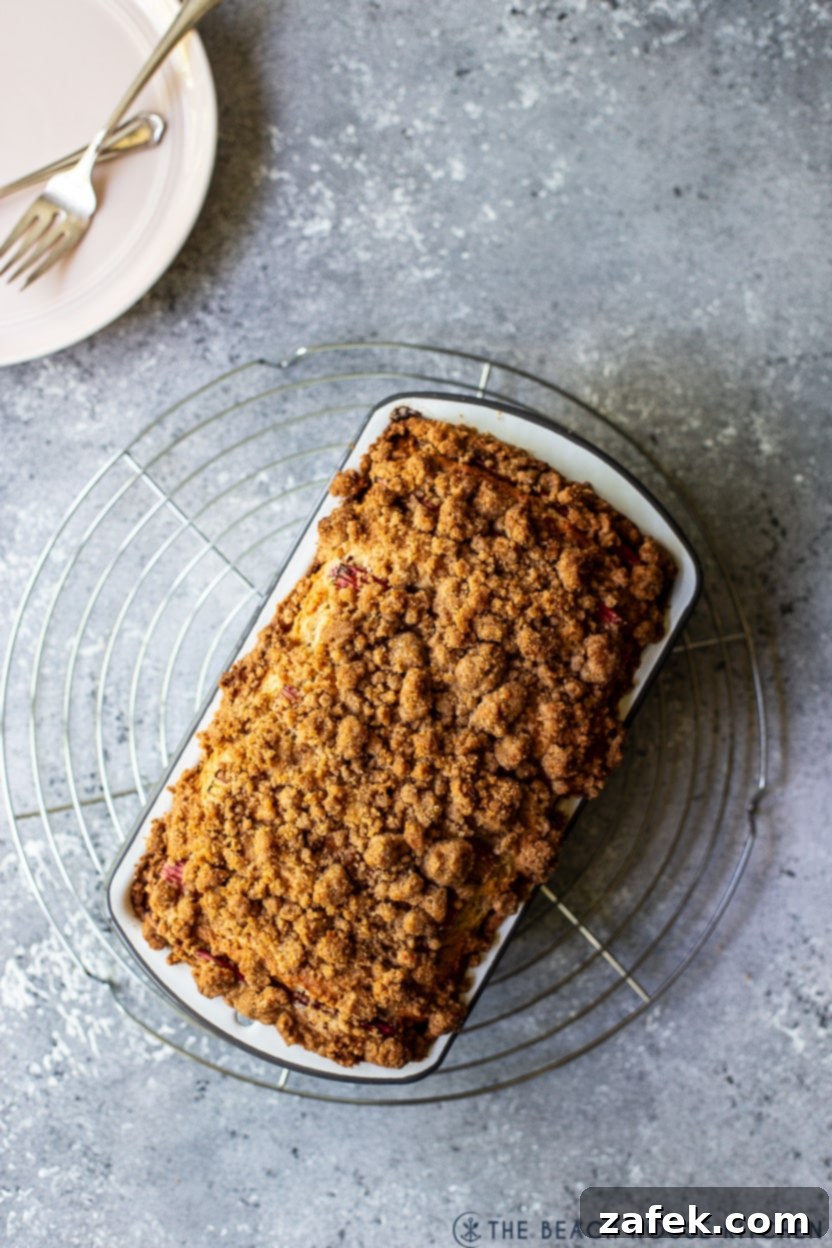 Overhead photo of a crumb topped quick bread