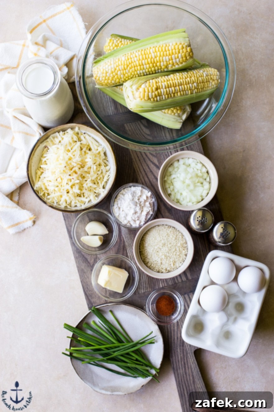 Overhead photo of ingredients for cheesy corn casserole