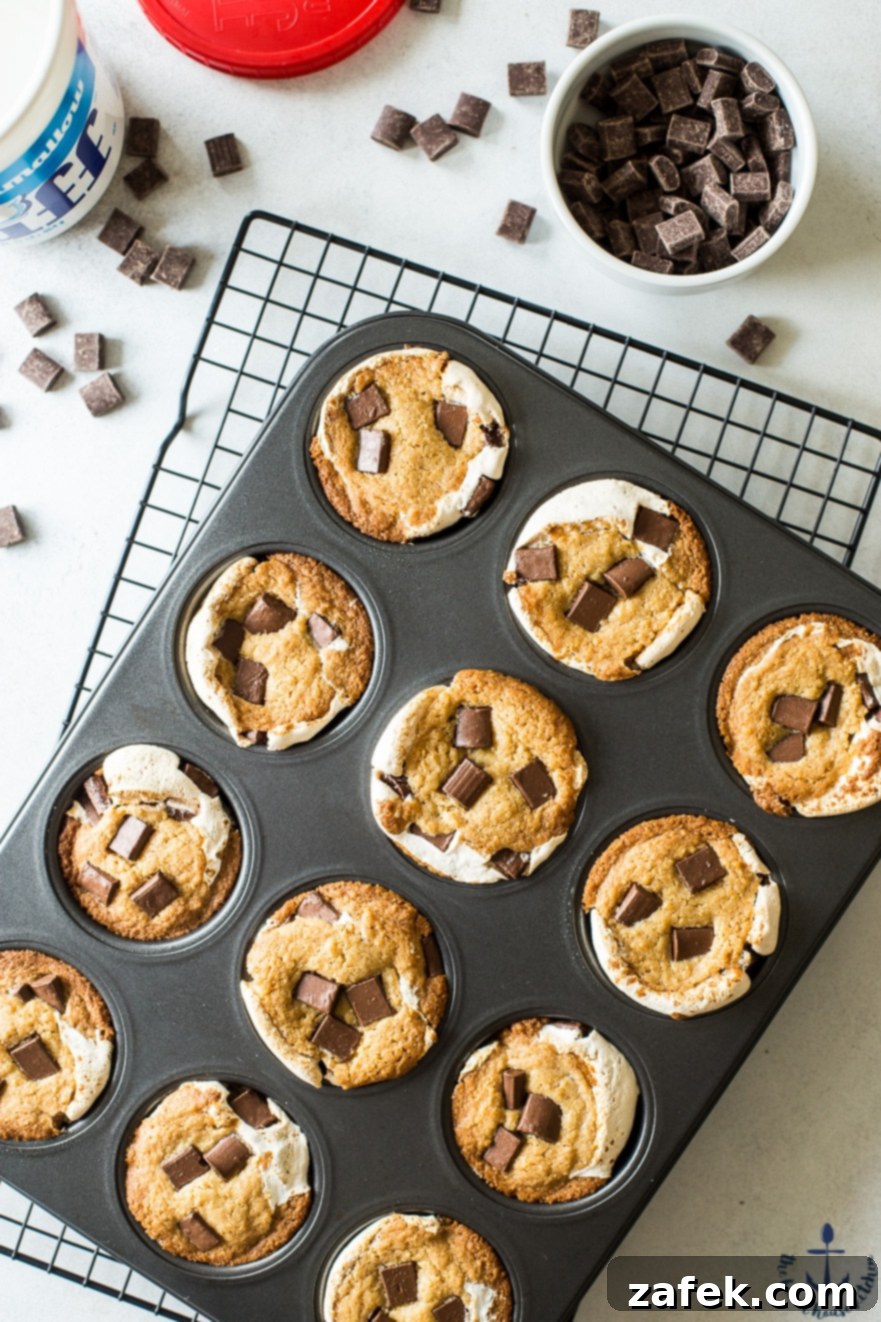 Overhead photo of S'mores Cups batter in a muffin tin, ready for baking