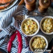 Fiery Crab Bake 7 A top-down shot of a golden-brown Deviled Crab in a ramekin, ready to be served.